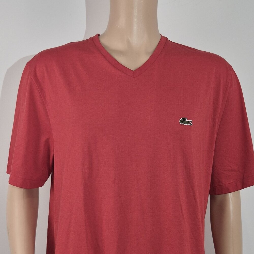 Lacoste Men's V Neck Pima Cotton T-shirt Size LT Red (18)